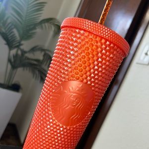 Orange Pearl Studded Starbucks Cup